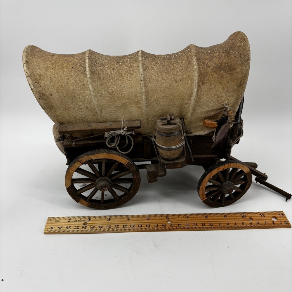 Vintage Wooden Covered Wagon Model Western Pioneer Decor Miniature 12 Inch